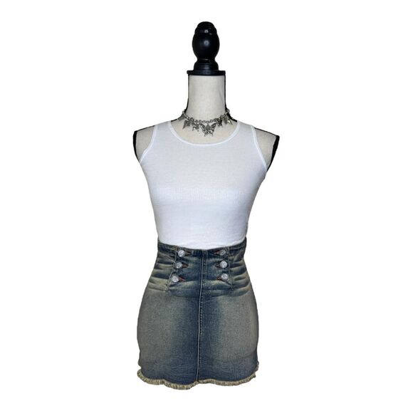 Y2K Bongo Acid Wash High Waisted Denim Mini Skirt Size 1 - Picture 2 of 7